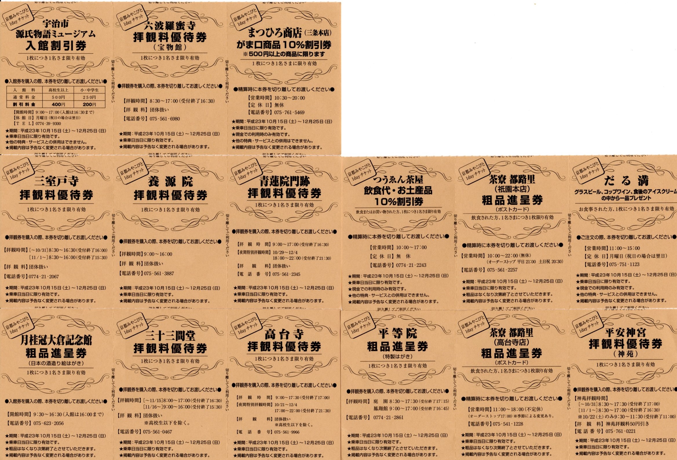 京都みやこびと1dayチケット(優待券)(2011.11.20)